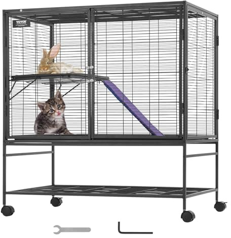 VEVOR 92x58x100cm Frettchenkäfig aus Metall, 2-stöckiger Kleintierkäfig mit Rampen und Tablett, einfach aufzubauen für Hausratten, Hamster, Meerschweinchen, Chinchillas, Eichhörnchen, Igel, Hasen
