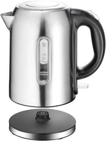 LONENESSL 1,7 L elektrischer Wasserkocher aus Edelstahl mit Wasserstandsanzeige, Trockengehschutz und automatischer Abschaltung, Schwarz