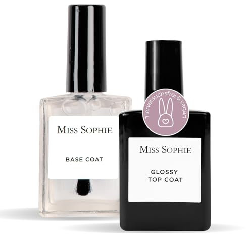 Original Miss Sophie Nail Wrap Zubehör Set I Base Coat & Top Coat glossy I Transparenter Unterlack & glänzender Überlack I Klarlack für Nagelfolien & Nagellack I Schnelltrocknend