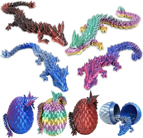 3D-tryckt drakägg, set om 4 3D-tryckta drakägg med drake inuti kristalldrake, fidget leksak, förstärkta dragonleder, mystiska drakar, leksaker och dekoration, påskpresenter