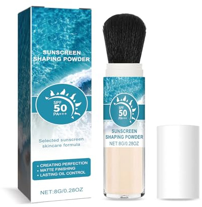 Polvere solare minerale, SPF 50 Sunscreen Matte Loose Powder con pennello, controllo dell'olio e polvere di regolazione durevole