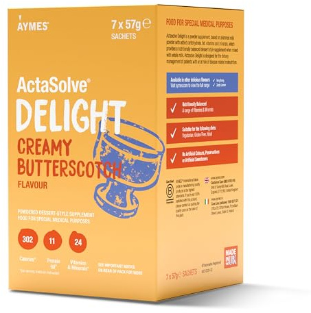 AYMES - ActaSolve Delight - 7 Servings - Dessert-Style Nutritional Supplement - Powder Mix with Milk - Creamy Butterscotch - Gluten free, Vegetarian, Halal & Kosher - For Ages 3+ and Adults