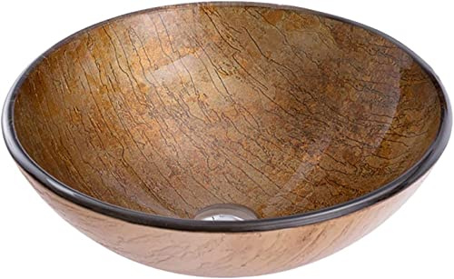 HPTHLY Lavabo De Baño Moderno, Lavabo De Encimera De Vidrio Templado, Lavabo con Desagüe, Lavabo Redondo Marrón.