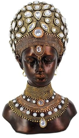 SIGNES GRIMALT Busto donna africana in resina – Scultura decorativa 33 cm – Statua elegante ornamento con dettagli riccamente decorati e gioielli intagliati