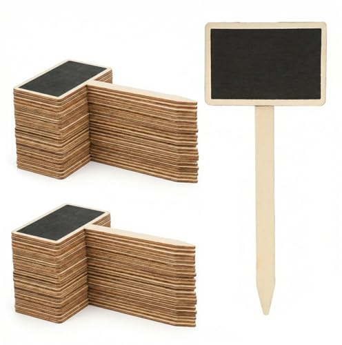 VAEIORP Set 40 Pezzi Etichette per Piante in Legno con Pennarello, Etichette T-Shape Resistenti alle Intemperie per Piante da Interno, da Giardino e Ortaggi (15 x 6,5 cm) (Nero)