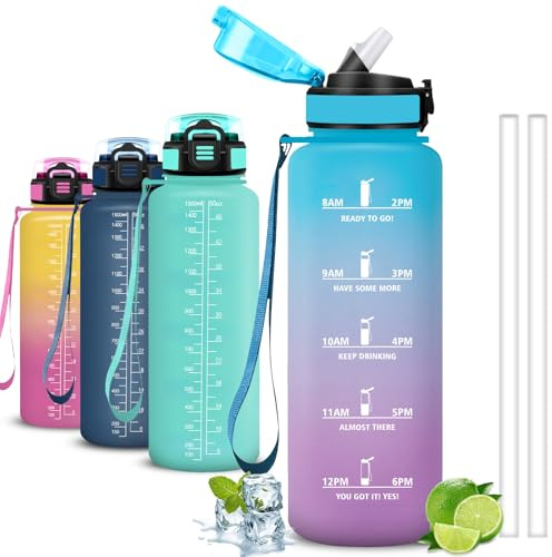 Mujigaga Gourde- 1,5l- Gourde Sport, Anti Fuite, Gourdes Graduée pour 1 Journee, Facile à Transporter, Gourdes Motivation, avec Slogan de Motivation, pour Aptitude, Yoga, Nager, Camping