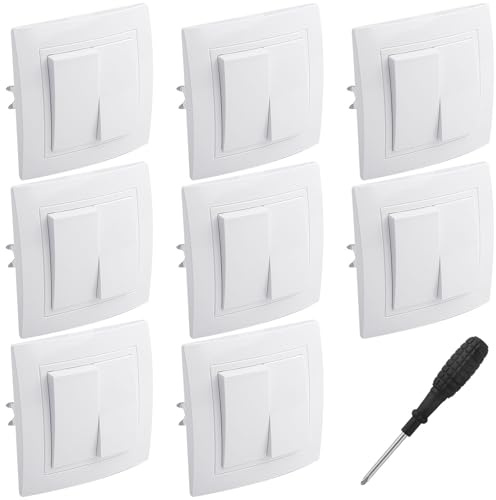 UYUYong 8 Pezzi Interruttore Seriale a Parete 2-Fach Interruttore di Serie Interruttores a Pulsante da Muro 10 A 250 V Interruttori Luce da Muro Moderni, per Corridoio Scale Camera da Letto (Bianco)