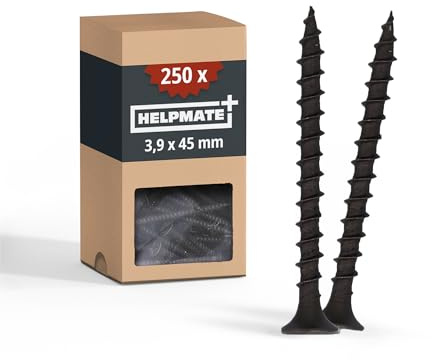 HELPMATE – Tornillos de montaje rápido – rosca gruesa 3,9x45mm – 250 uds. | Para perfiles de madera — fosfatado y con encaje PH2 — cabeza de trompeta para avellanado a ras
