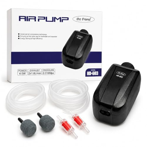 Pet Friend HD-603 Aquarium Air Pump Kit - Twin Outlet Adjustable Valve