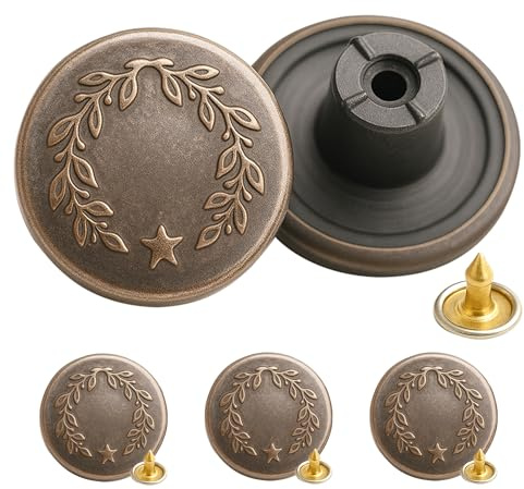 Trimming Shop 17mm Bronze Jeans Buttons One Star with Pins Replacement Snap Fasteners for Jackets, Clothes, Trousers, Sewing Knitting Crafts, Embellishments, Durable and Strong, 8pcs