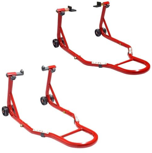 CRUIZER Cavalletto Moto Honda Anteriore con Attacchi a Coni + Cavalletto Posteriore a Piastre Regolabili con Ruote Sottostanti Barre Rinforzi Laterali Carico Massimo 600 Kg