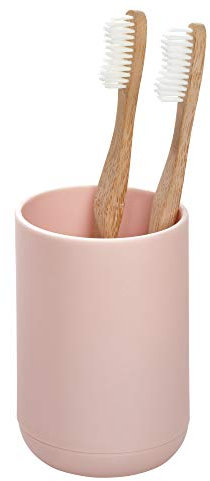 iDesign 28531 Toothbrush Holder for 4 Toothbrushes, Small Toothbrush Stand Made of Plastic, Round Bathroom Organiser Also for Electric Toothbrushes, Pink, 7.6 cm diameter x 11.4 cm