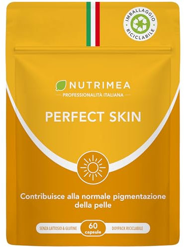 Perfect Skin | Abbronzatura Forte e Duratura | Integratore di Betacarotene, Licopene, Bardana e Rame | Protezione della Pelle | 60 Capsule | 2 Mesi di Scorta