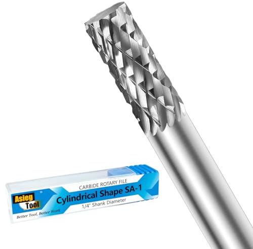 SA-1 Solid Tungsten Carbide Burr Rotary File Cylindrical Shape Double Cut for Die Grinder Drill Bits 1/4'' Inch Diameter of Shank and Cutter 5/8'' Inch Cutter Length