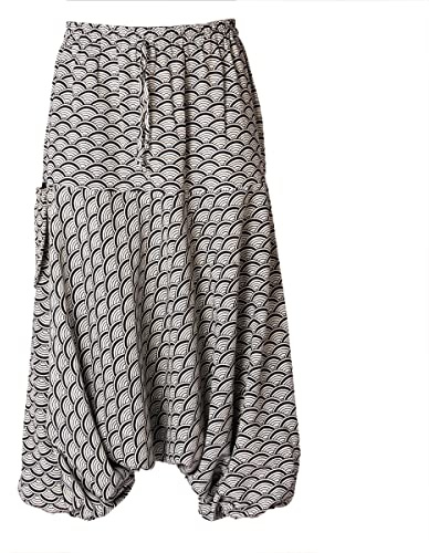 PANASIAM Pantaloni Aladin 'geometrix', con motivi tradizionali giapponesi, prodotti in piccole aziende familiari, Seigaiha Grigio, L