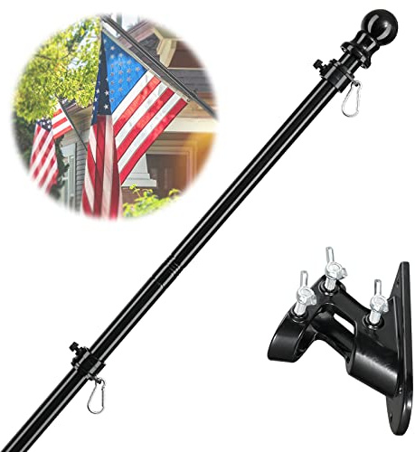 Barcetine American Flag Poles for Outside House - 5ft Tangle Free Flag Pole for House with Holder Bracket,Residential Flagpole Kit for Outdoor Porch Garage - Black