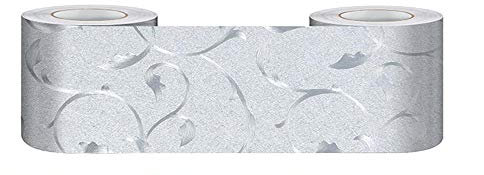 GouieRylin Abziehen und Aufkleben, selbstklebende Wandbordüre, Aufkleber, dekorative Bordüre für Badezimmer, Wohnzimmer, Küche, silberfarbene Rebe, 10 x 500 cm