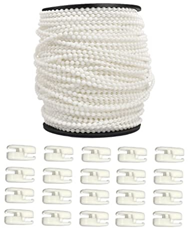HASAYAKI Cordino a catena con perline per tende, 100 m/rotolo Corde per tirare con perline con 20 connettori, Riparazione per tende avvolgibili - Bianco