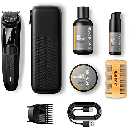 MANSCAPED® The Beard Hedger® Advanced Kit Includes Our Premium Precision Beard & Mustache Trimmer, Hydrating Shampoo, Softening Conditioner, Moisturizing Oil & Facial Hair Comb