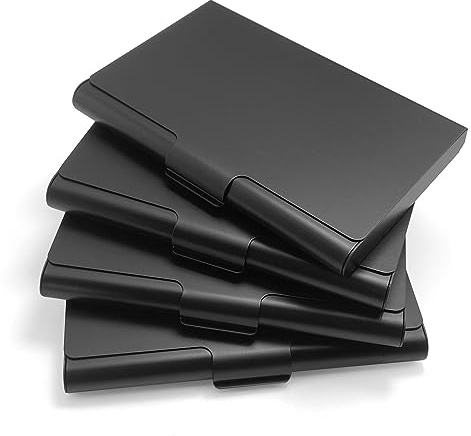 xiaoxianxian 4 Piezas Porta Tarjetas de Visita,Portatarjetas de Visita de Aluminio,Tarjetero Tarjetas Visita Metálico Ultrafino,Estuche para Tarjetas de Visita para Hombre y Mujer (Negro)