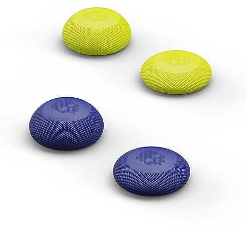 Skull & Co. Convex Thumb Grip Caps Joystick Cap Analog Stick Cap Thumbstick Grip Cover for Nintendo Switch Pro Controller & PS5 / PS4 / Slim/Pro Controller - Blue/Neon Yellow, 2 Pairs (4pcs)