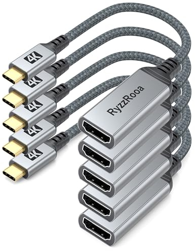 RyzzRooa USB C to HDMI Adapter 5 Pack, 4K USB Type-C to HDMI Adapter [Thunderbolt 3/4 Compatible] for iPhone 16/15 Series, MacBook Pro/Air, iPadPro, S24/23 Series, Dell XPS, Surface and More …