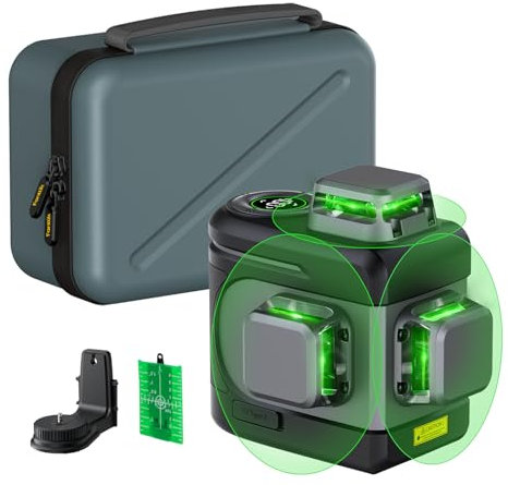 Fanttik D12 PRO Selbstnivellierend Kreuzlinienlaser 3×360°, Grün Linienlaser mit LED-Bildschirm, USB-Aufladung, 5200 mAh Batterie, Arbeitsbereich 30 m, Pulsmodus, für Baustelle/Inneneinrichtung