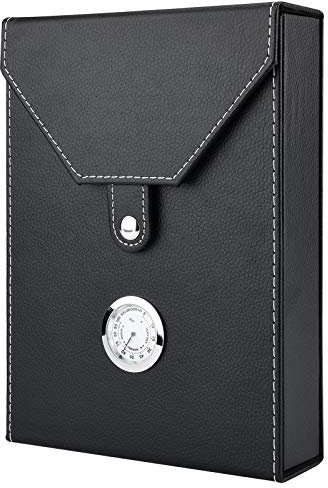 Cigar Case Travel - Cigar Humidor Wood Cedar - Cigar Box Portable humidifier Hygrometer (Black)