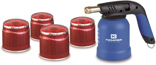Crisalide® - Soldador quemador de gas en kit soplete con llama soplete de encendido automático piezo, 4 cartuchos de 190 g, 1 par de guantes de trabajo, 1 gafas de plexiglás