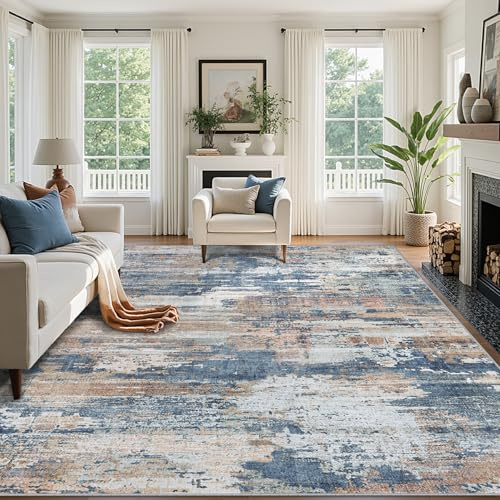 Area Rugs 9x12 Living Room: Large Machine Washable Area Rug with Non Slip Backing Non Shedding Abstract Stain Resistant Carpet for Bedroom Dining Room Nursery Home Office - Multi