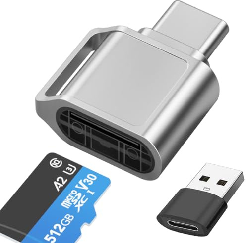 Micro SD Kortläsare, USB C SD Kortläsare, typ C TF Minneskortläsare | med USB-adapter, USB C Kortläsare, Kompatibel med MacBook, iPhone 17/16/15, iPad, Samsung Galaxy, Smartphone, Bärbar dator
