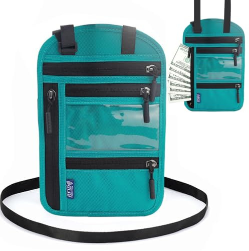 Pochette Tour de Cou Voyage Bloqueur RFID Sac de Passeport pour Femme Homme avec Bandoulière Réglable Portefeuille Etanche Portefeuille Voyage Passeport et Billets d'avion, lac bleu