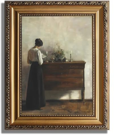 AGOLINE Vintage Gold Framed Wall Art- Woman Lost in a Book Wall Art for Living Room Bedroom kitchen Canvas Prints Vintage Retro Home Décor,9x12