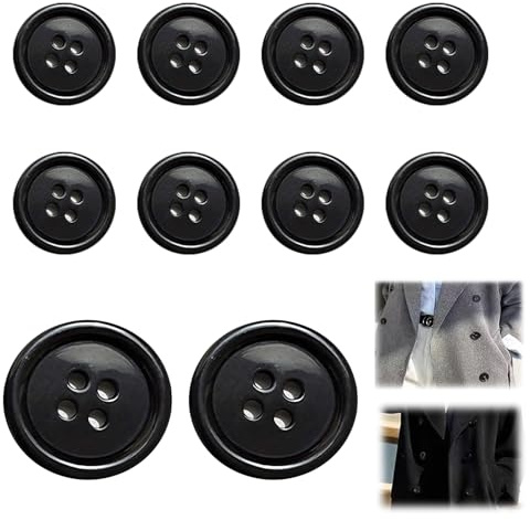 Lot de 10 Boutons Noirs 25mm en Résine Durable pour Vêtements, Chemises, Vestes, Pulls et Projets de Couture - Mercerie Classique