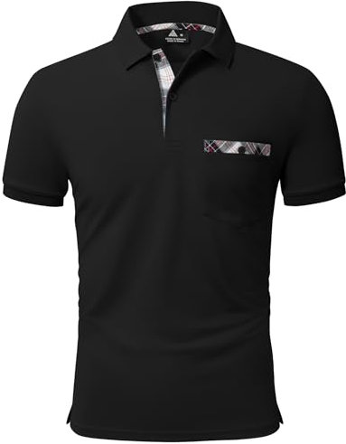 geeksport Poloshirt Herren Kurzarm Golf Polo mit Tasche Kontrastfarbe Sommer Atmungsaktive T-Shirt Business Elegant Polohemd für Männer(Schwarz 2XL)