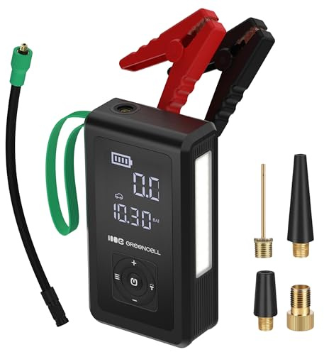 Green Cell PowerBoost Air Power Bank Jump Starter, 1000 A Car Jump Starter Starter para vehículos de 12 V, batería de Arranque con Pantalla, USB-A y USB-C para Carga rápida 8000mAh
