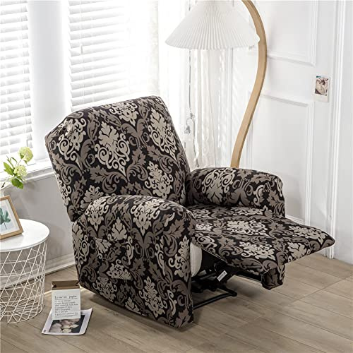 Recliner Covers for Electric Chair with Pockets, Stretch Recliner Chair Slipcover for Armchairs, Sofa Furniture Protector for Living Room (Brown Baroque)