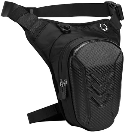 WIYETY Borsa da gamba per motocicletta uomo donna: Borsa da gamba e marsupio 2 in 1 con cintura regolabile per i fianchi, Borsa da gamba rigida con 2 scomparti, Borsa da coscia per motocicletta per