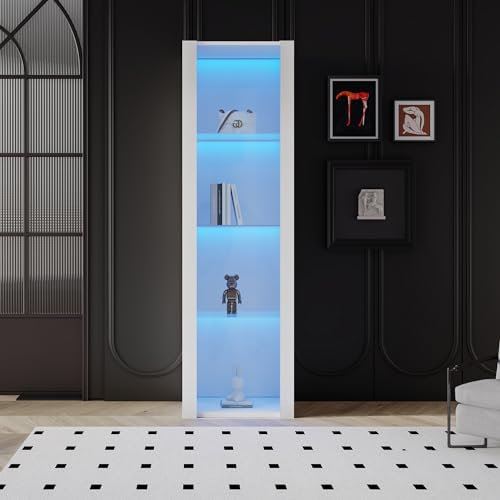 Generisch Vetrina bianca lucida con illuminazione a LED controllata da APP, 3 ripiani in vetro (55 x 38 x 166 cm) - Moderno armadio da esposizione e conservazione per soggiorno, ufficio o cucina