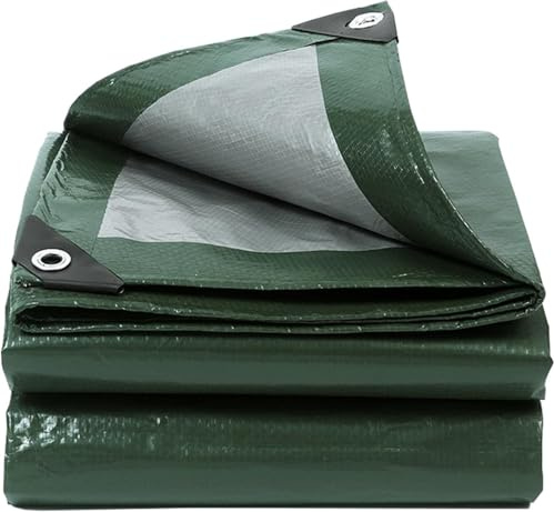 Telone di copertura, 2 x 5 m, verde militare, argento, impermeabile, con occhielli, 130 g/m², resistente agli strappi, ai raggi UV, resistente alla muffa, telo multiuso per mobili da giardino, legno