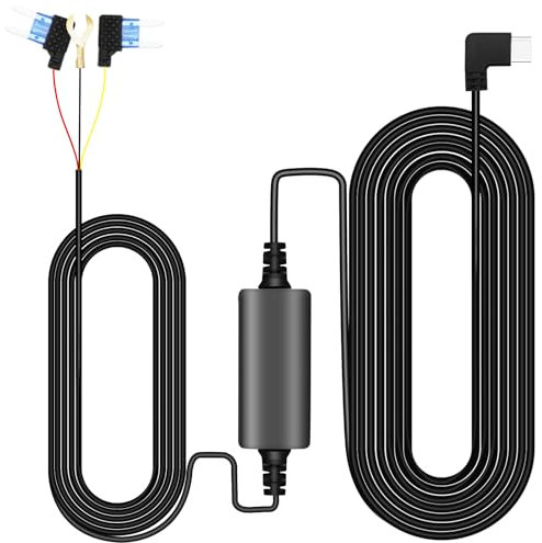 Dash Cam Hardwire Kit, Port USB C Dashboard Caméra Kit 12V - 24V à 5V Câble de Charge Voiture avec Protection Basse Tension