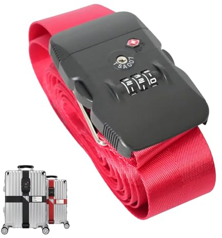 Flewdart Correa Maleta TSA combinación, Cinta Maleta TSA Ajustable para Viajes aéreos para Maletas de 20 a 32 Pulgadas. (Rojo)