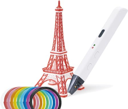 Penna 3D con 10 filamenti PLA colorati (30 m) - Penna a sfera 3D con controllo preciso, adattatore EU, strumento di regolazione, regalo creativo per adulti e bambini +8