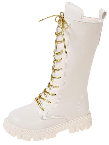 Générique Bottes en Caoutchouc doublées pour Enfant Fille Bottes d'hiver Classiques à Lacets avec Fermetures éclair latérales Bottes Hautes en Peluche Chaude Bottes d'automne