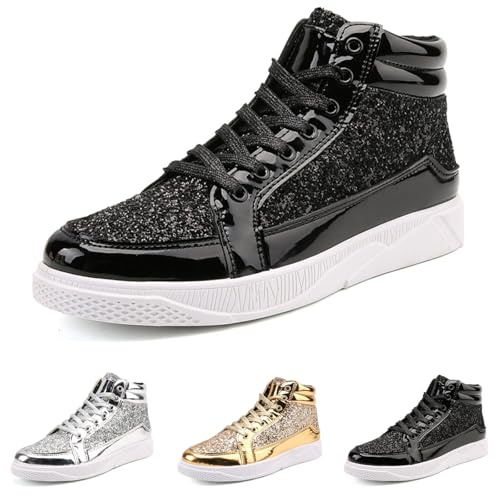 Baskets à paillettes pour homme et femme - Chaussures à paillettes - Chaussures hautes avec paillettes fines - Décontractées - Chaussures de loisirs - Carnaval - Rockabilly - Fête de danse - Vie