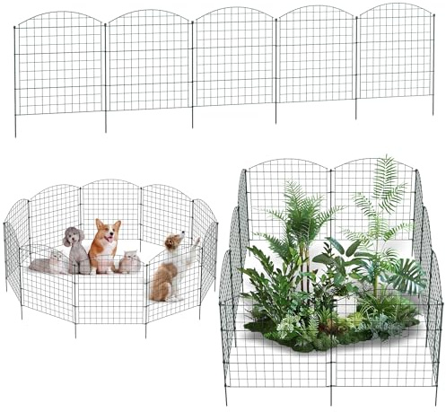 XMTECH Valla para estanque de jardín, valla de rejilla con 10 elementos de valla y 12 barras de fijación, verde, elementos decorativos de metal para jardín, estanque, parterres y perros, juego de