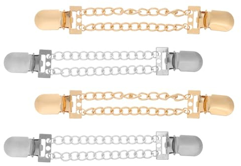 ifundom 4pcs Metal Sweater Closure Clips Gold and Silver Chains, Vintage Cardigan Shawl Brooch Clips for Women’s Dress Waist Cinch and Scarf Fastening Accessories