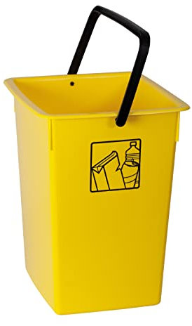 HELGUEFER - Cubos de Basura de Reciclaje Amarillo 26L con Asa | Cubo de Reciclaje 28,5 x 31,5 x 38 cm | Resistente, Amplio, Fácil de Limpiar | Para Cocina, Patio o Negocio