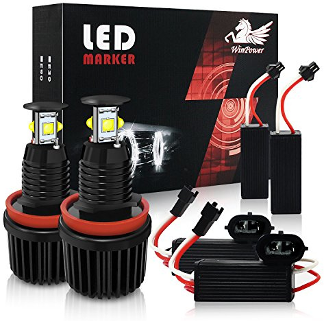 WinPower H8 40W LED Car Angel Eyes Halogen Conversion Kit No error CanBus Headlight Halo ring marker Bulbs Position lights 6000K Xenon white, 2 Pieces