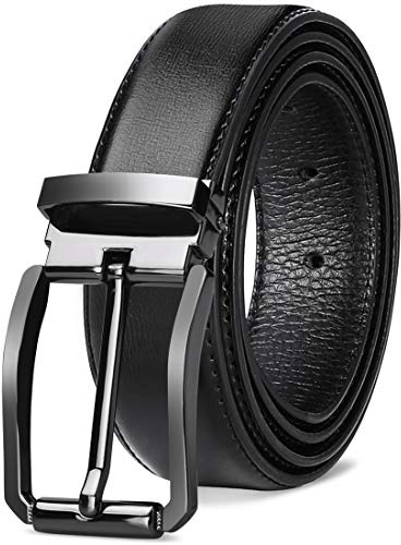 NEWHEY Cinturon Hombre Cuero Cinturones Piel Jeans Cinturón Hombre 32mm Trabajo Clásico 125cm Negro